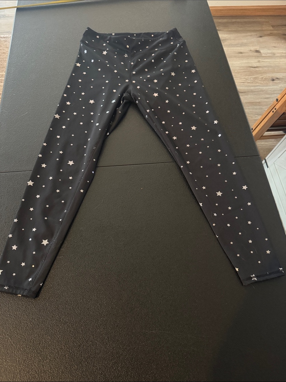 Black Leggings With Metallic Silver Star Print Size Large